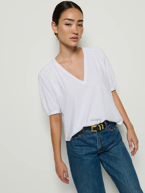 Edie Shirred Shoulder Top - White